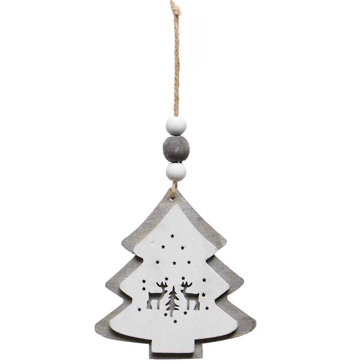 Grey and White Wood Ornament, Set of 4
