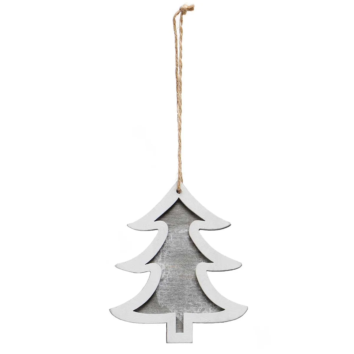Grey and White Wood Ornament, Set of 4