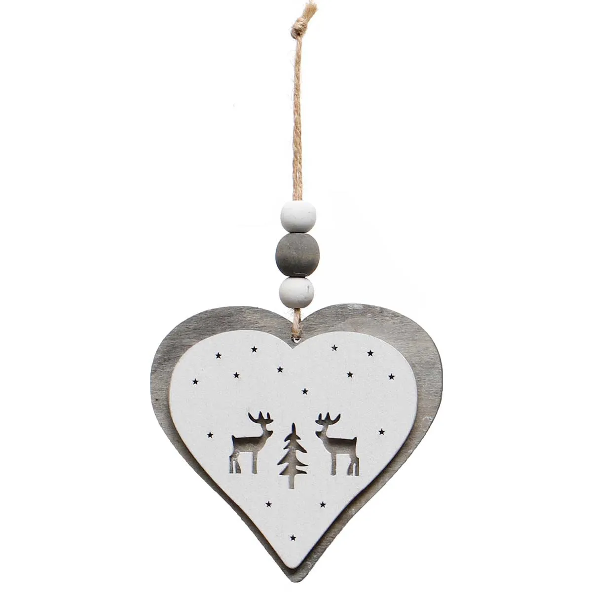 Grey and White Wood Ornament, Set of 4