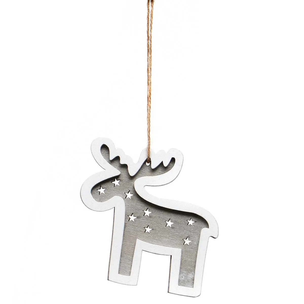 Grey and White Wood Ornament, Set of 4