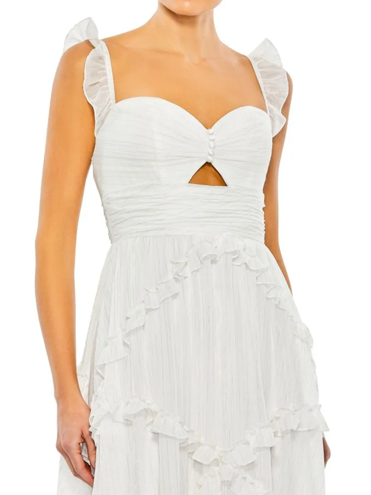 Mac Duggal Ruffle A-Line Dress, White