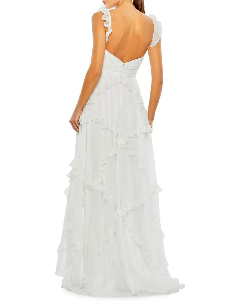 Mac Duggal Ruffle A-Line Dress, White