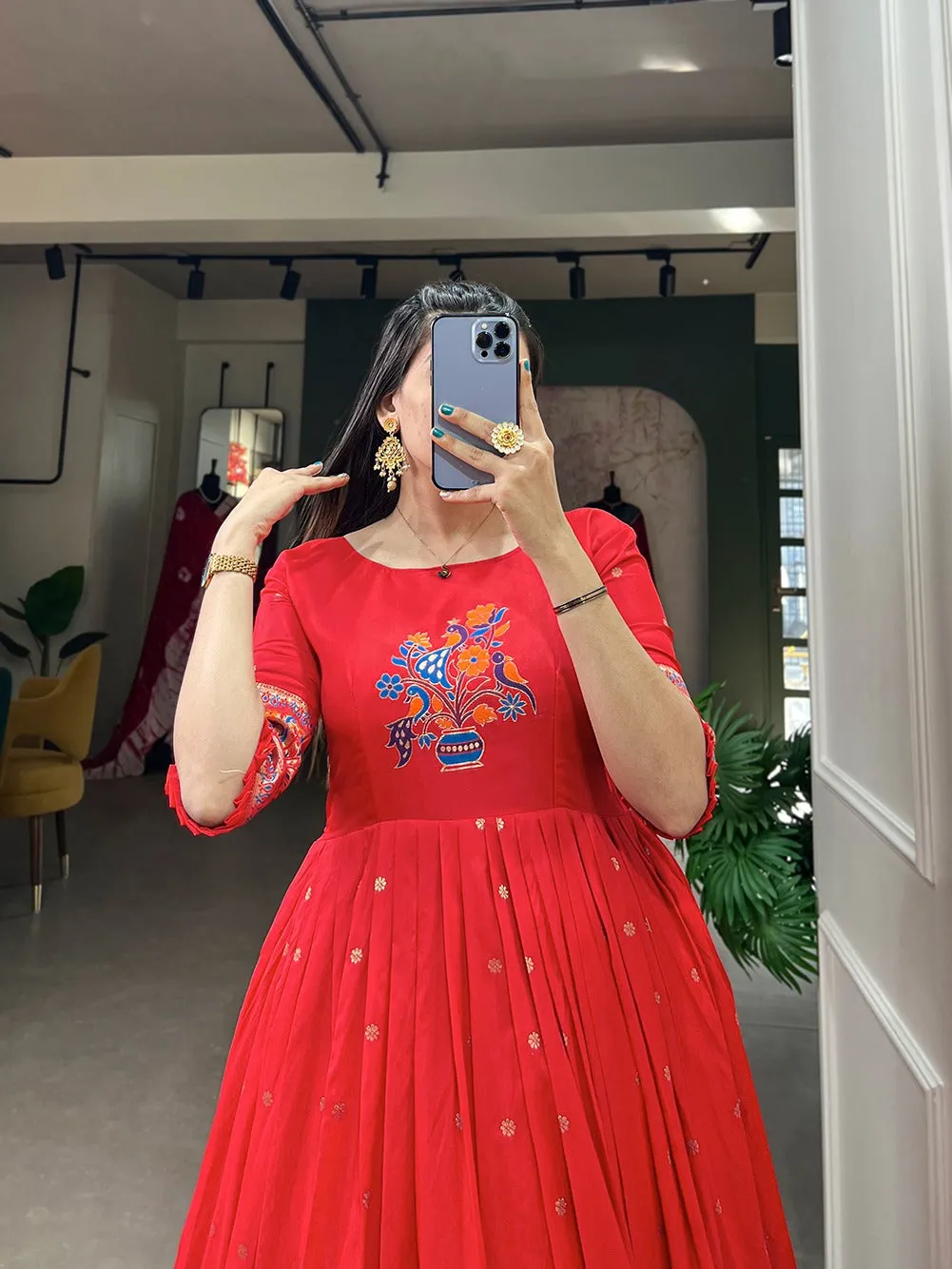Red Color Banarasi Silk Pethani Gown